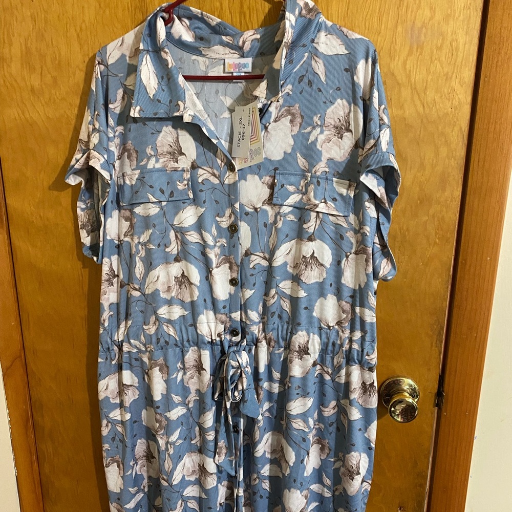 Blue Floral LuLaRoe Stacie Dress with Pockets
